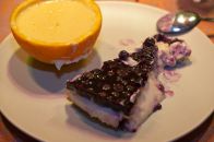 Dessert variation with blueberry cake