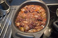 slow braised beef in red wine with lentils